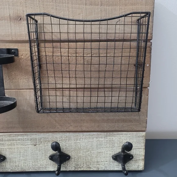 Rustic Wooden Wall Organizer with Black Accents - Picture 4 of 4